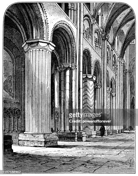 ilustrações, clipart, desenhos animados e ícones de a nave na catedral de durham em durham, inglaterra - século xix - durham nordeste da inglaterra