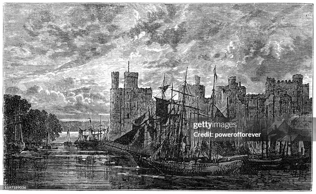 Caernarfon Castle in Caernarfon, Wales - 19th Century