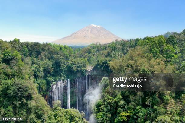 waterfall, volcano and tropical rainforest in indonesia - mt bromo stock pictures, royalty-free photos & images