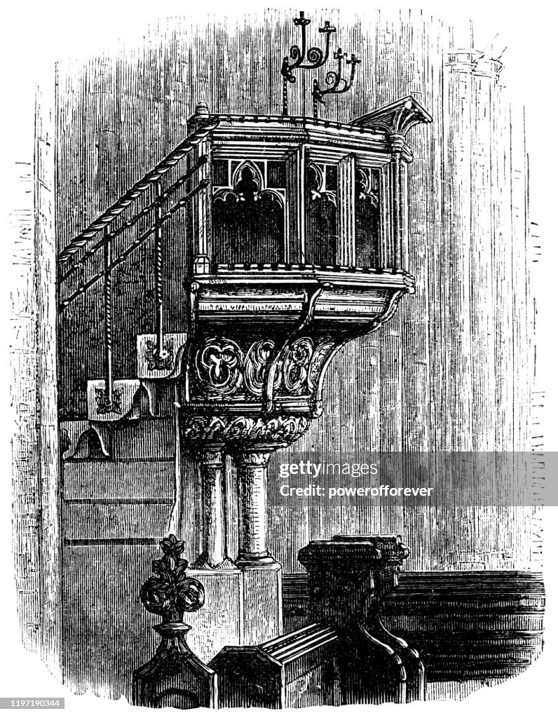 El Púlpito De La Iglesia De La Santísima Trinidad En Coventry Inglaterra Siglo Xix Ilustración de stock - Getty Images El Púlpito De La Iglesia De La Santísima Trinidad En Coventry Inglaterra Siglo Xix Ilustración de stock - Getty Images