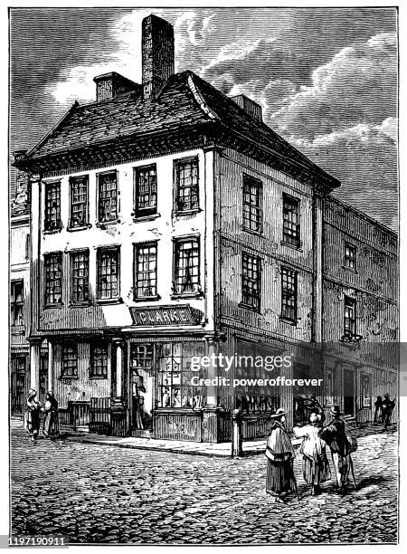 birthplace of samuel johnson in lichfield, england - 19th century - samuel johnson english writer stock illustrations