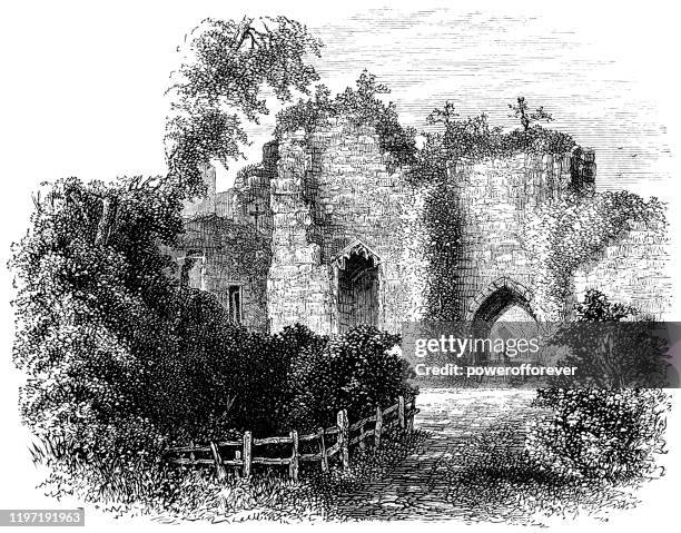 illustrations, cliparts, dessins animés et icônes de ruines du château de goodrich à goodrich, angleterre - 19ème siècle - xiiième siècle