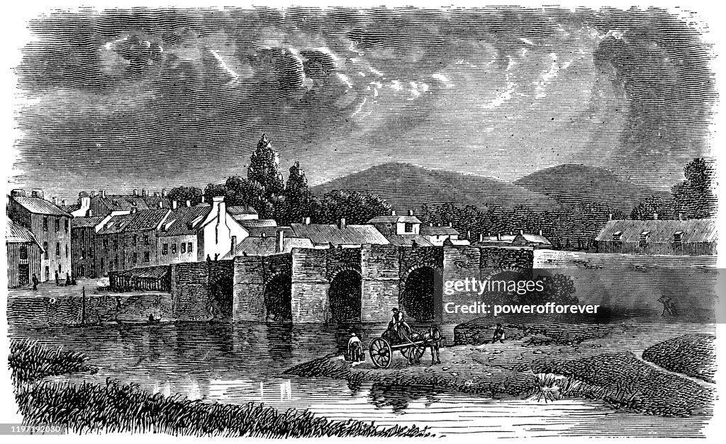 Wye Bridge in Monmouth, Wales - 19th Century