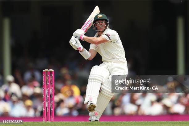 David Warner of Australia bats during day one of the Third Test match in the series between Australia and New Zealand at Sydney Cricket Ground on...