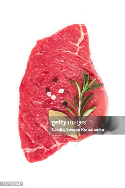 fresh raw meat with rosemary and pepper, isolated on white background - fillet steak stock pictures, royalty-free photos & images