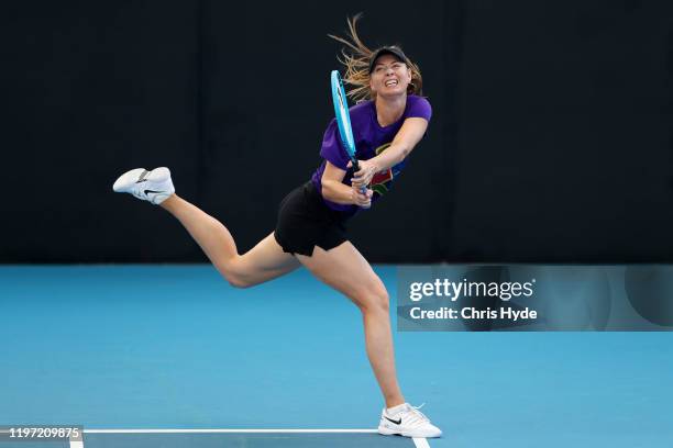 Maria Sharapova of Russia practices ahead of the 2020 Brisbane International at Pat Rafter Arena on January 03, 2020 in Brisbane, Australia.