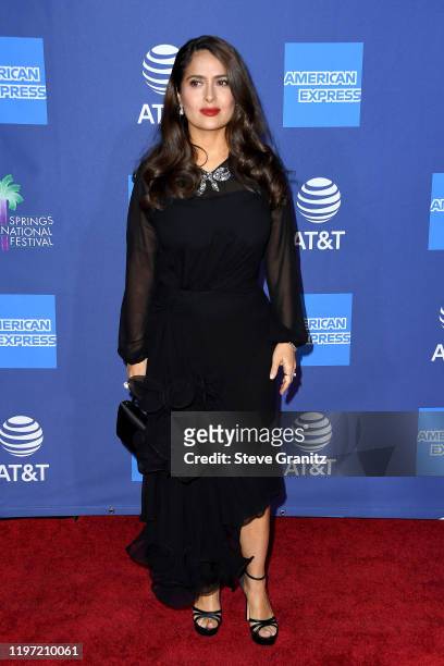 Salma Hayek attends the 31st Annual Palm Springs International Film Festival Film Awards Gala at Palm Springs Convention Center on January 02, 2020...