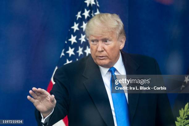 The 45th President Donald J. Trump waves to a member of the audience after he addressed the crowd during his opening ceremony of the New York City...