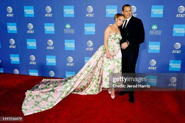 Jennifer Lopez and Alex Rodriguez arrives at the 2020 Annual Palm Springs International Film Festival Film Awards Gala on January 02, 2020 in Palm...