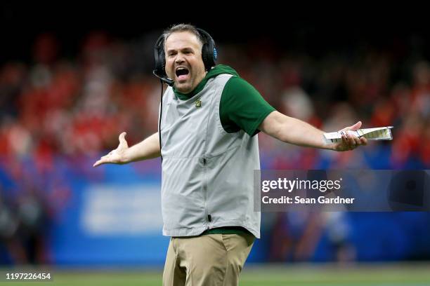Head coach Matt Rhule of the Baylor Bears looks on during the Allstate Sugar Bowl at Mercedes Benz Superdome on January 01, 2020 in New Orleans,...