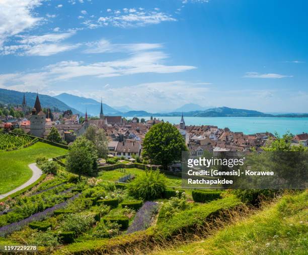 sunny day at zug the small town nearby to the zurich - zug stock pictures, royalty-free photos & images