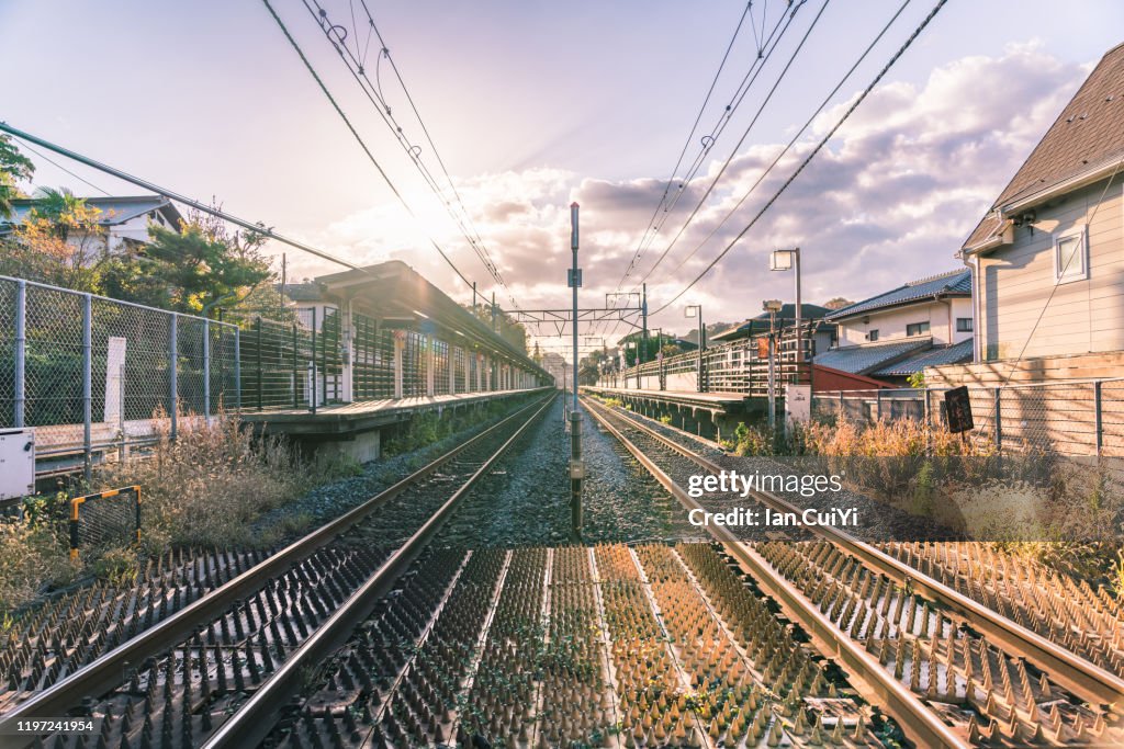 Rail station and railway in Kamakura, Japan