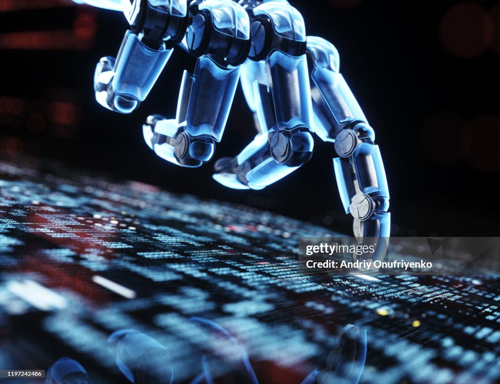 Robot Handheld Panel Robots Hand Touching Digital Panel With Numbers High-Res Stock Photo ...