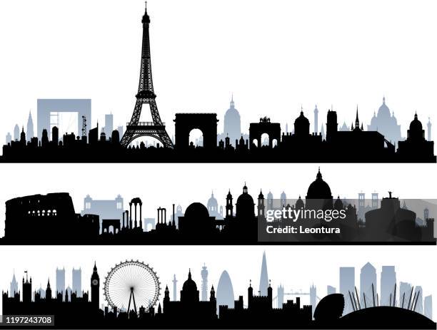 paris, rome and london (all buildings are complete and moveable) - canary wharf stock illustrations