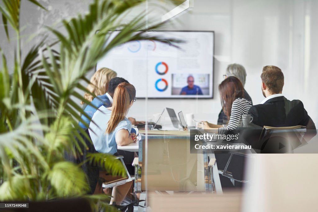 Male and Female Executive Team Video Conferencing with CEO