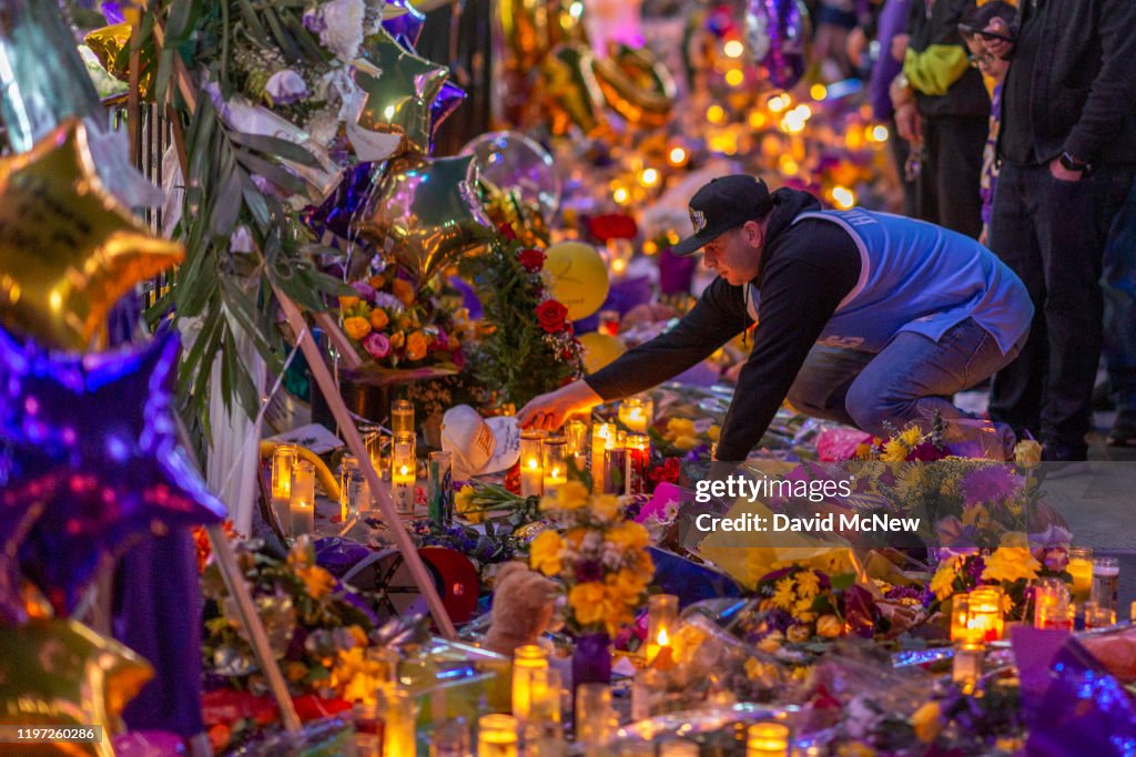 Fans Continue To Pay Respects To Kobe Bryant At Memorial Outside Of Staples Center
