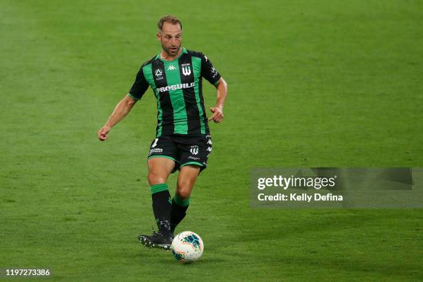 Andrew Durante of United controls the ball during the round 13 A-League match between Melbourne City and Western United at AAMI Park on January 03,...