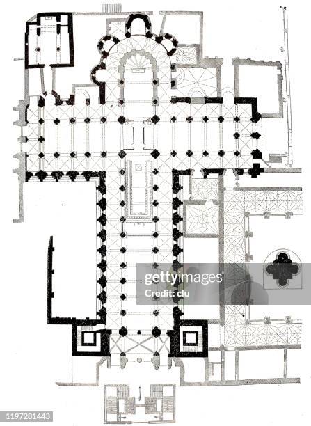 floor plan of the santiago de compostela church - santiago de compostela stock illustrations