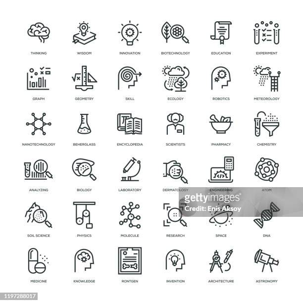 science icon set - physics experiment stock illustrations