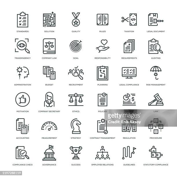 compliance icon set - policies and procedures icon stock illustrations