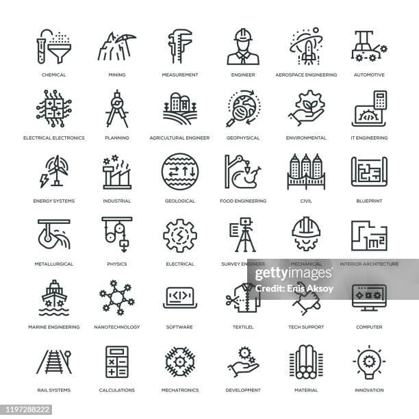 ilustraciones, imágenes clip art, dibujos animados e iconos de stock de conjunto de iconos de ingeniería - engineer