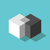 Two isometric cubes merging