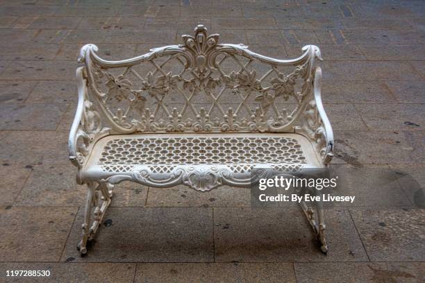 victorian cast iron bench - fleur de lis flower stock pictures, royalty-free photos & images