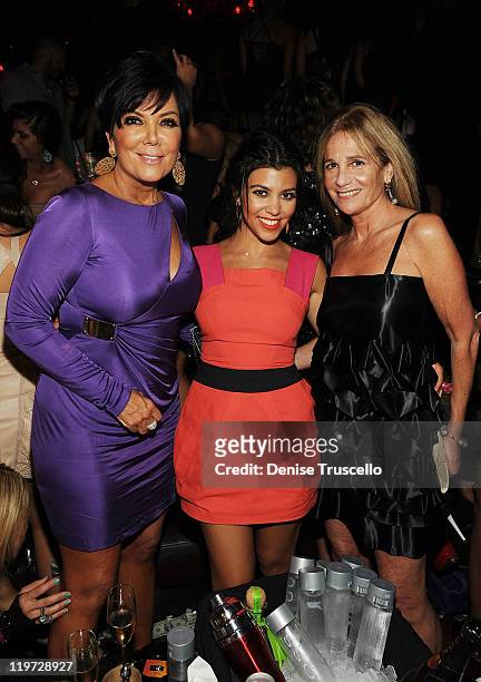 Kris Jenner, Kourtney Kardashian and Cynthia Bussey celebrate Kim Kardashian's bachelorette party at TAO Nightclub at the Venetian on July 23, 2011...