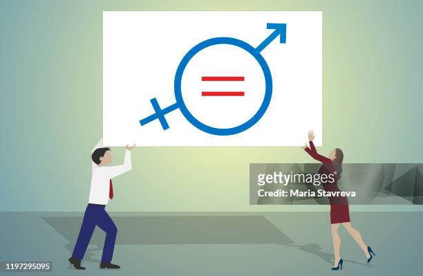 woman and man with a symbol for gender equality. - respect stock illustrations