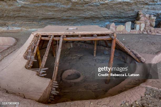 a reconstructed pit house - dugout stock pictures, royalty-free photos & images