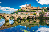 Old Bridge And Cathedral In Beziers, France