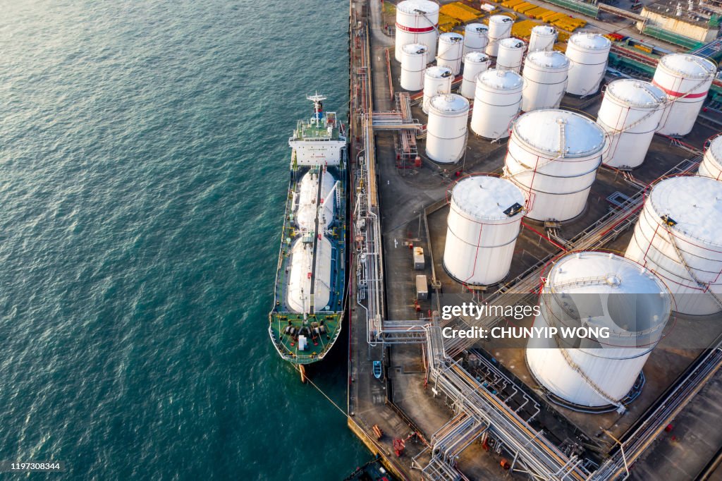 Oil Storage tank in the port in Tsing Yi, Hong Kong