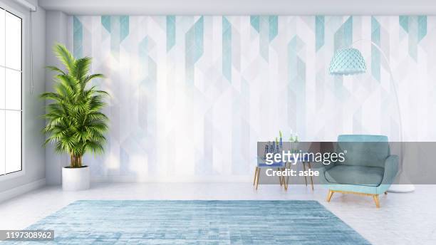 sala de visitas moderna com armário e lâmpada azuis da poltrona - living room wallpaper - fotografias e filmes do acervo