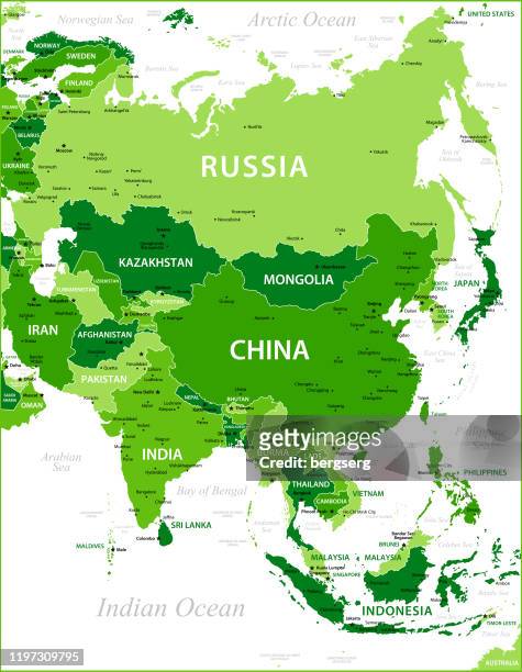 green asia map with national borders. vector illustration - southeast asia stock illustrations