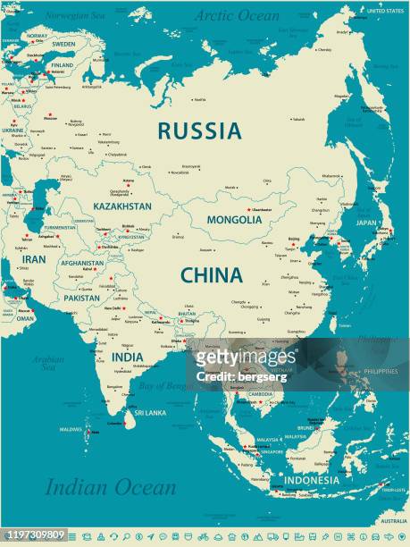 map of asia with navigational icons - australia v chinese taipei stock illustrations