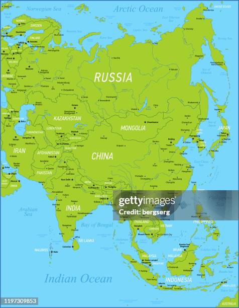 asia map with rivers and borders - indian tour guide stock illustrations
