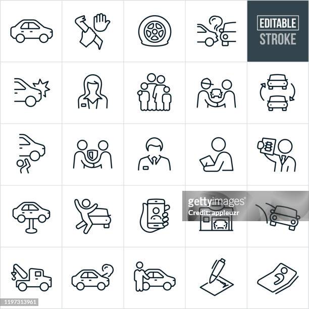 car insurance thin line icons - ediatable stroke - manual worker stock illustrations