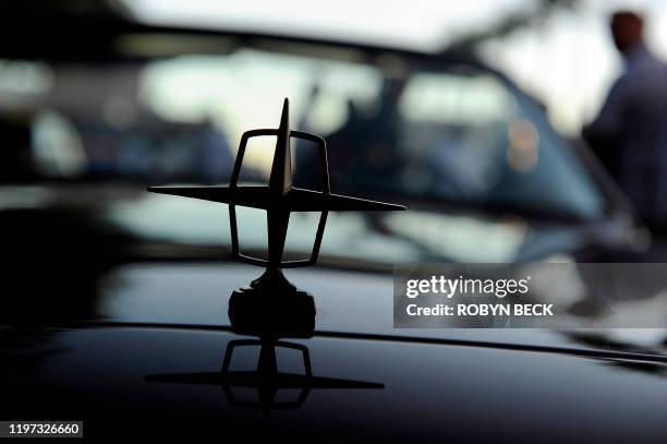 The hood ornament on a modified 1963 Lincoln Continental on display at the 2010 Specialty Equipment Market Association trade show in Las Vegas,...