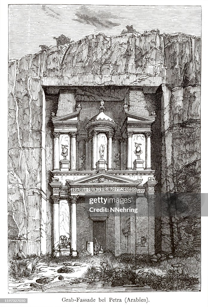 Woodcut of The Treasury, Petra, Jordan