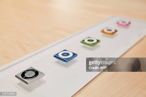 Apple Inc.'s new iPod Nano is displayed after a press conference where the company's chief executive officer, Steve Jobs, announced upgrades for the...