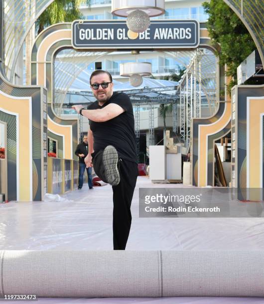 Ricky Gervais at the 77th Annual Golden Globe Awards Preview Day at The Beverly Hilton Hotel on January 03, 2020 in Beverly Hills, California.