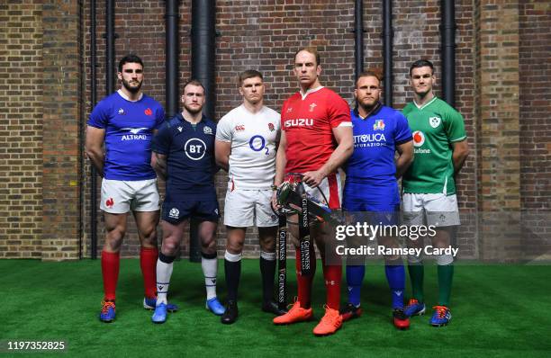 London , United Kingdom - 22 January 2020; Captains, from left, Charles Ollivon of France, Stuart Hogg of Scotland, Owen Farrell of England, Alun Wyn...