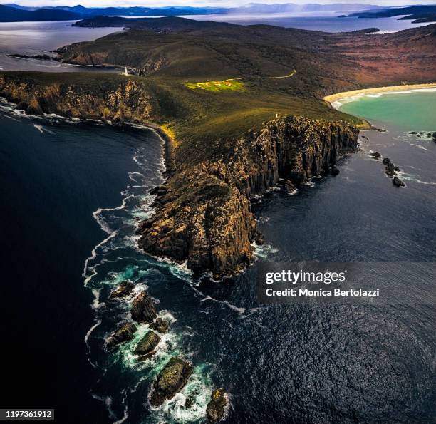 aerial view of cape bruny lighthouse - bruny island stock pictures, royalty-free photos & images