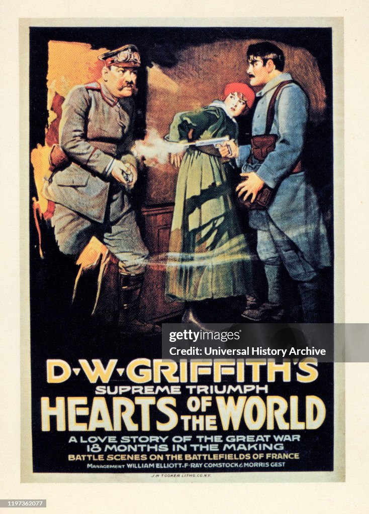 Erich von Stroheim, Lillian Gish, Robert Harron, Publicity Poster for the D.W. Griffith's Silent Film, "Hearts of the World", 1918