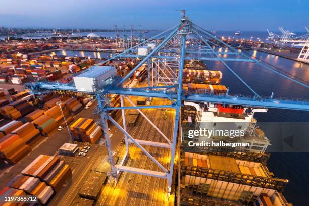 view from top of container crane in port of long beach - port of long beach stock pictures, royalty-free photos & images