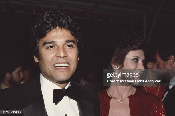 Canadian-American actress and writer Beverly Adams Sassoon, the former wife of hairstylist Vidal Sassoon, with actor Erik Estrada at an event for the...