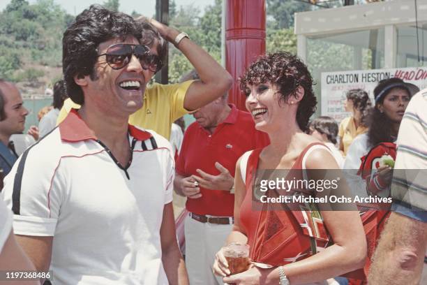 Canadian-American actress and writer Beverly Adams Sassoon, the former wife of hairstylist Vidal Sassoon, with actor Erik Estrada at a Charlton...