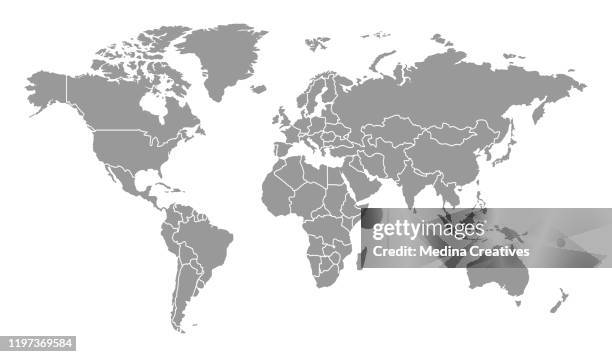 detailed world map with countries - flat stock illustrations
