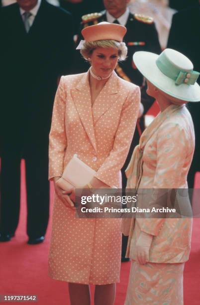 Diana, Princess of Wales and the Duchess of Kent at Victoria Station in London, awaiting the arrival of Kenan Evren, the President of Turkey, on a...