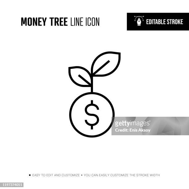 money tree line icon - bearbeitbarer strich - glückskastanie stock-grafiken, -clipart, -cartoons und -symbole